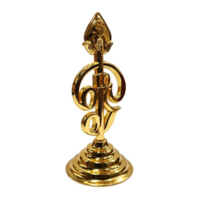 Golden Shining Vel with Om Car Decorative Stand Showpiece size 4 inch