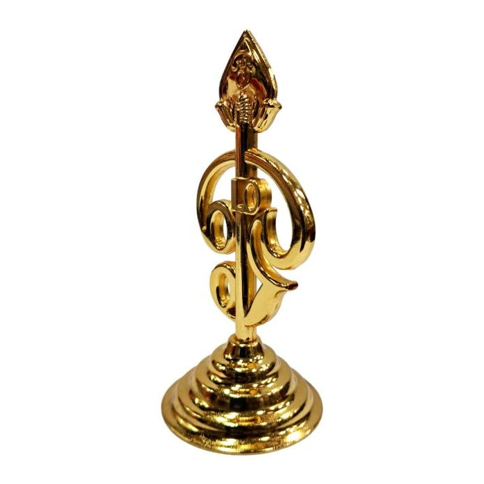 Golden Shining Vel with Om Car Decorative Stand Showpiece size 4 inch