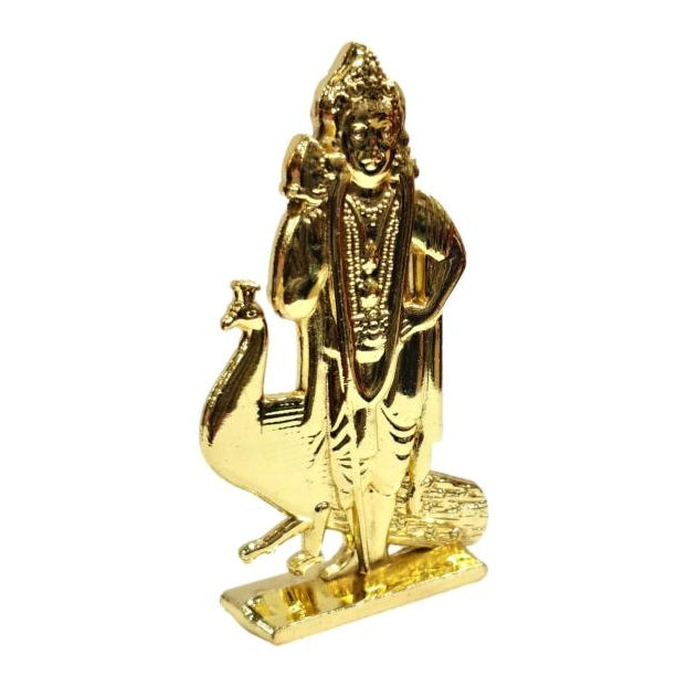 Golden Shining Mayil - Vel Murugan / Karthikeya with Vel & Peacock Car Decorative Stand Showpiece size 2.5 inch