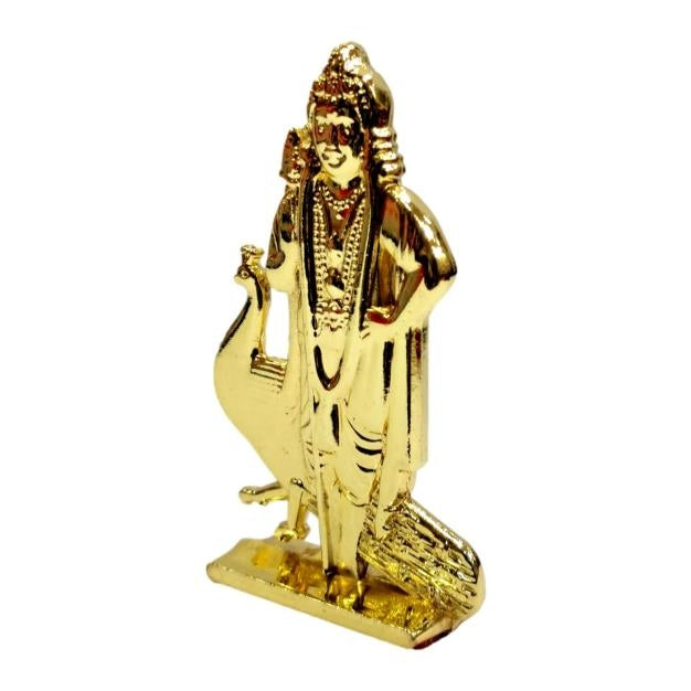 Golden Shining Mayil - Vel Murugan / Karthikeya with Vel & Peacock Car Decorative Stand Showpiece size 2.5 inch