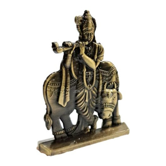 Green Antique Bansuri Krishna with Goumatha Flute Gopal Car Decor Showpiece 2.5 Inch