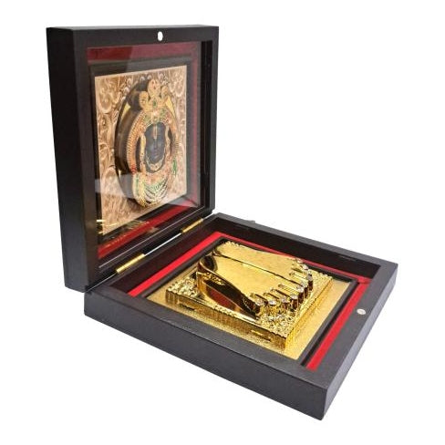 Sri Ayodha Ram lalla Murthi Gold Plated Charan Box Corporate Gift 7.5 x 7.5 cms