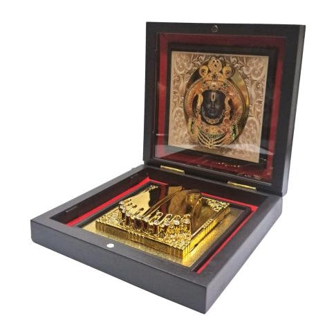 Sri Ayodha Ram lalla Murthi Gold Plated Charan Box Corporate Gift 7.5 x 7.5 cms