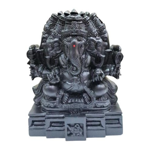 Pancha Mukha Ganesh with Dasa Bhujams Black Finish Fibre Figurine Decorative Showpiece 4.5 Inch