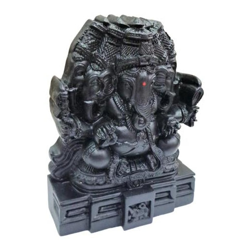 Pancha Mukha Ganesh with Dasa Bhujams Black Finish Fibre Figurine Decorative Showpiece 4.5 Inch