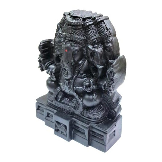 Pancha Mukha Ganesh with Dasa Bhujams Black Finish Fibre Figurine Decorative Showpiece 4.5 Inch