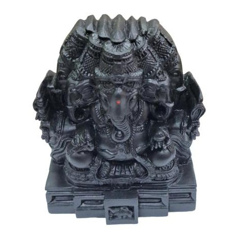 Pancha Mukha Ganesh with Dasa Bhujams Black Finish Fibre Figurine Decorative Showpiece 4.5 Inch