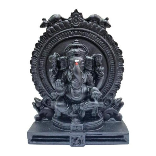 Round Arch Mouse Ganesh Black Finish Fibre Figurine Decorative Showpiece 4 Inch