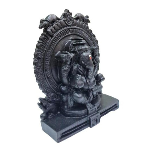 Round Arch Mouse Ganesh Black Finish Fibre Figurine Decorative Showpiece 4 Inch