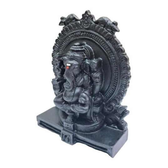 Round Arch Mouse Ganesh Black Finish Fibre Figurine Decorative Showpiece 4 Inch