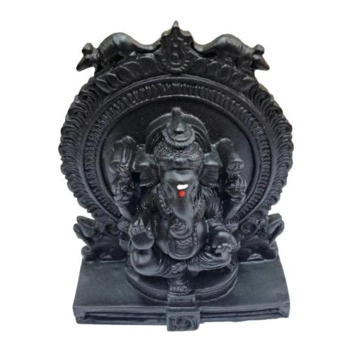 Round Arch Mouse Ganesh Black Finish Fibre Figurine Decorative Showpiece 4 Inch