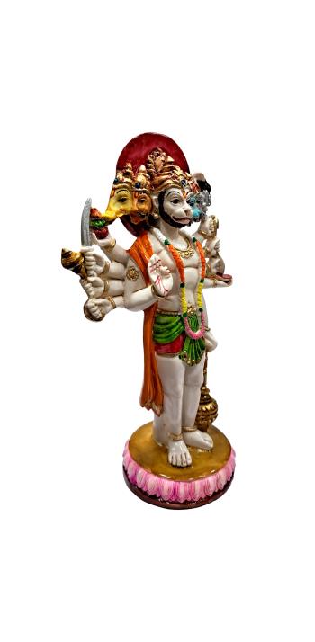 Standing Panchamuga Hanuman Marble Dust Figurine Pooja Decorative Showpiece Size 9 inch