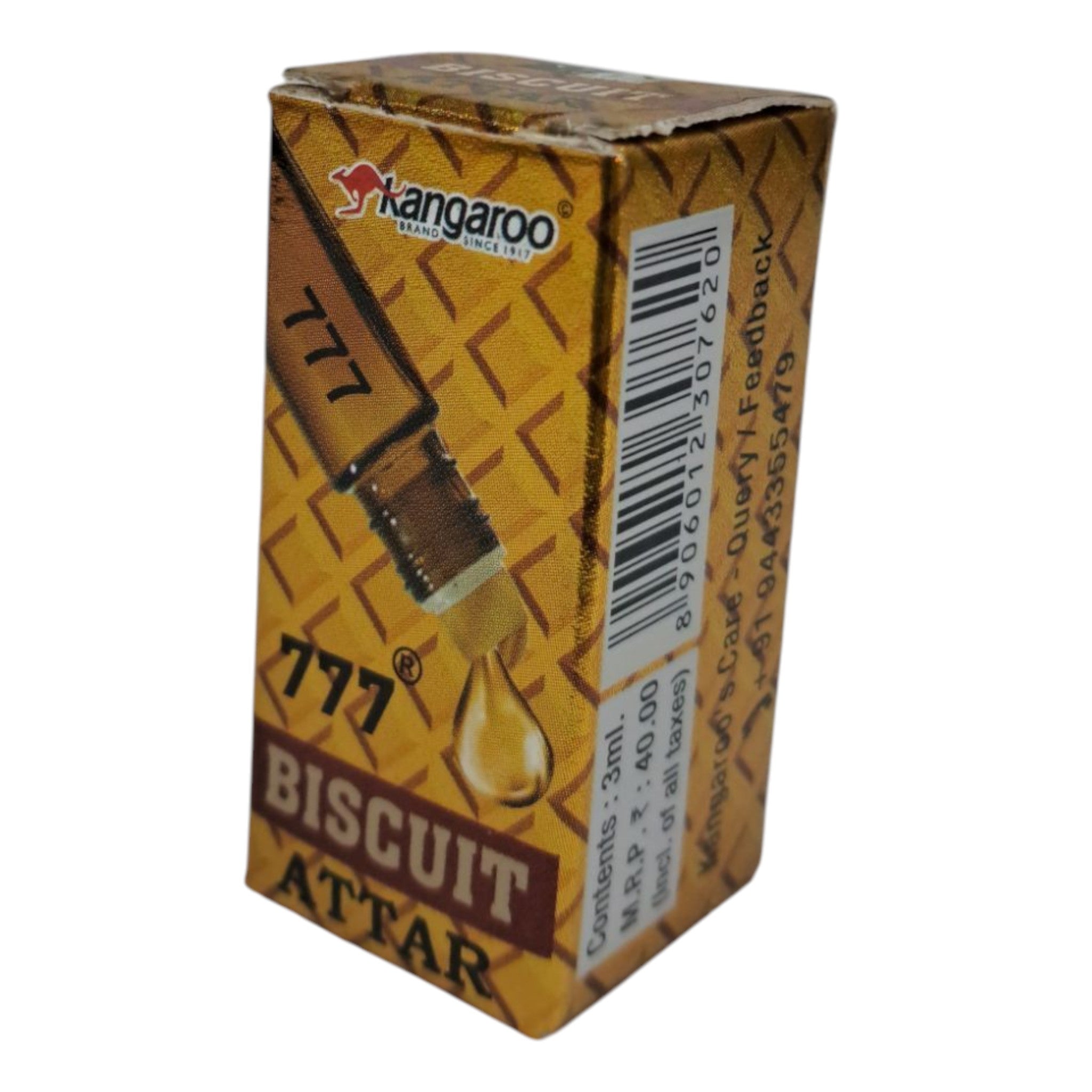 Kangaroo 777 Biscuit Attar Alcohol Free Perfume Oil 3 ml Fragrance Roll-On Perfume for Men & Women