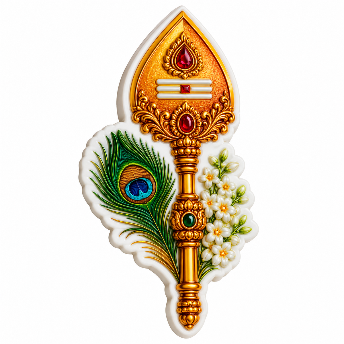 Vel & Peacock Feather Ceramic Magnet- Dimension 3 X 1.6 cms