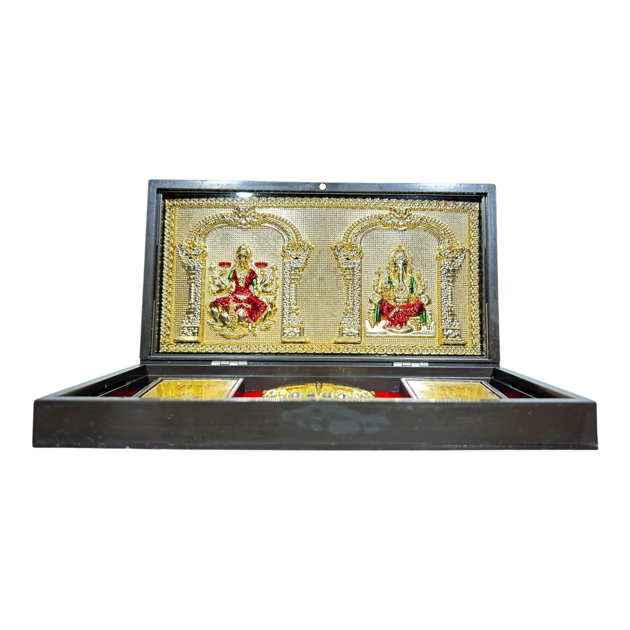 Sri Lakshmi Ganesh Silver foil Charan Padhukas Corporate Gift  21 x 11 cms LG Pooja Box - Sacred Auspicious  décor Presentation