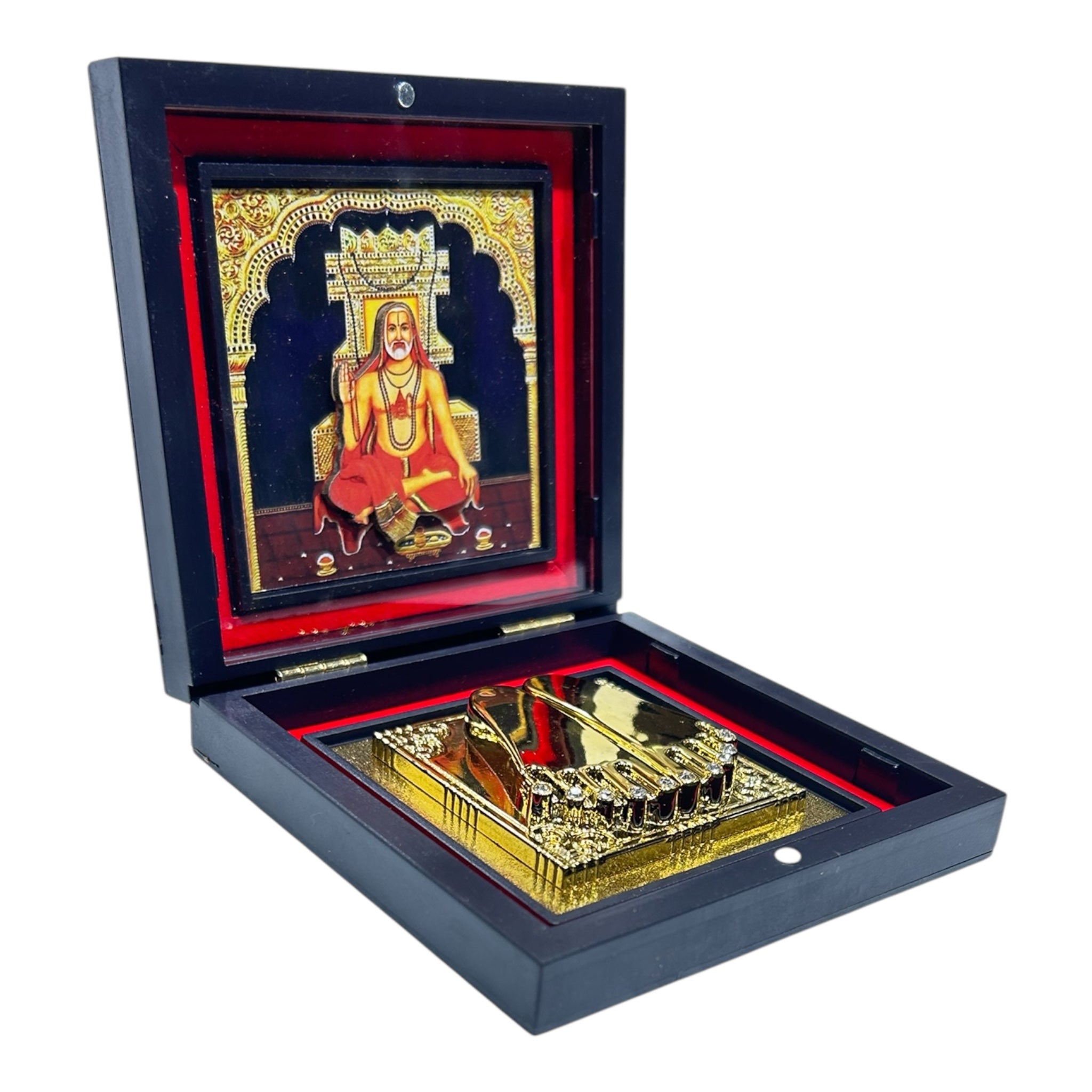 Sacred Charan Padhukas of Guru Raghavendra Swami in 11x11 cm box - divine worship and graceful gifting