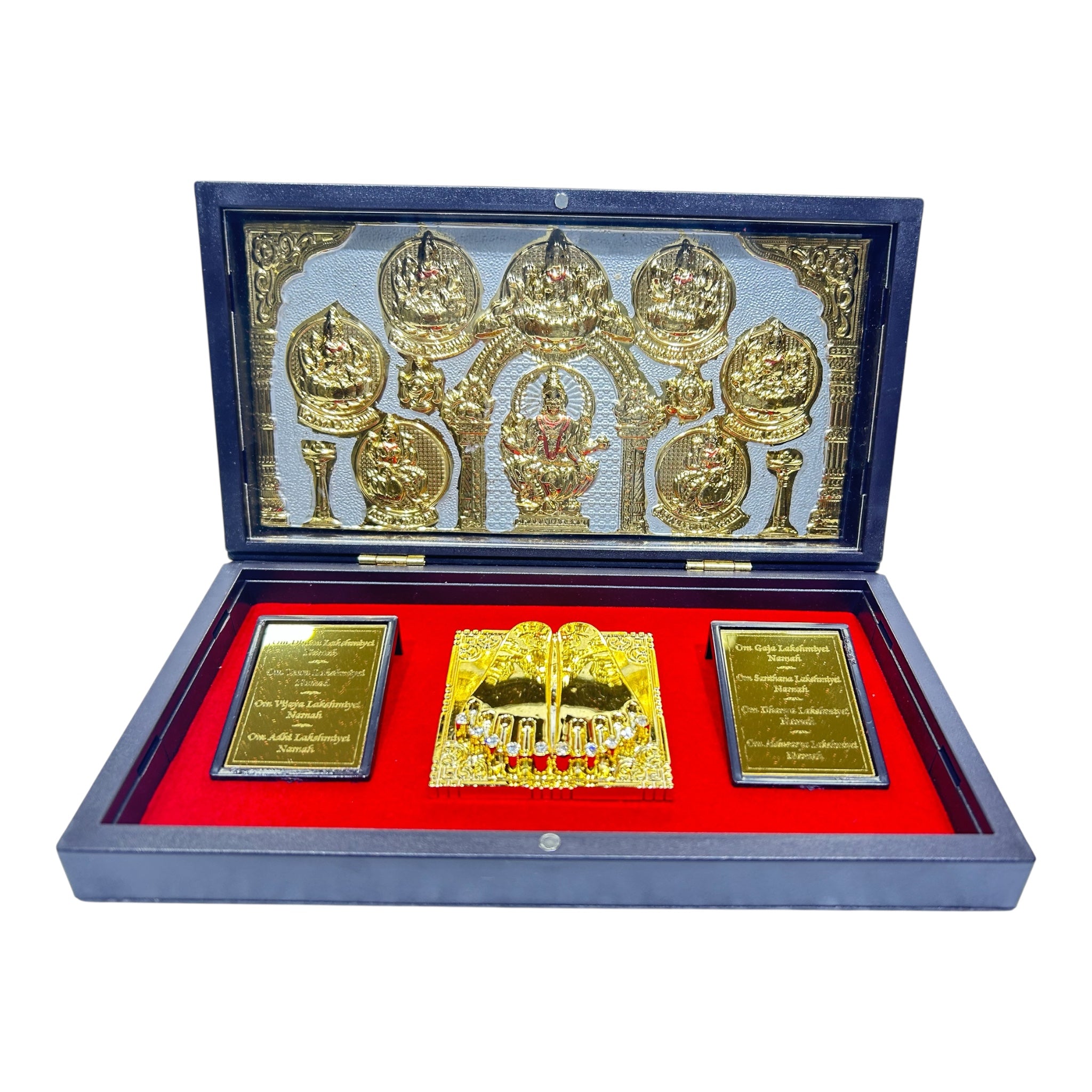 Sri Ashta Lakshmi Mathaji Gold Plated Charan Padhukas Box Corporate Gift 21 x 11 cms - Radiant and devotional presentation