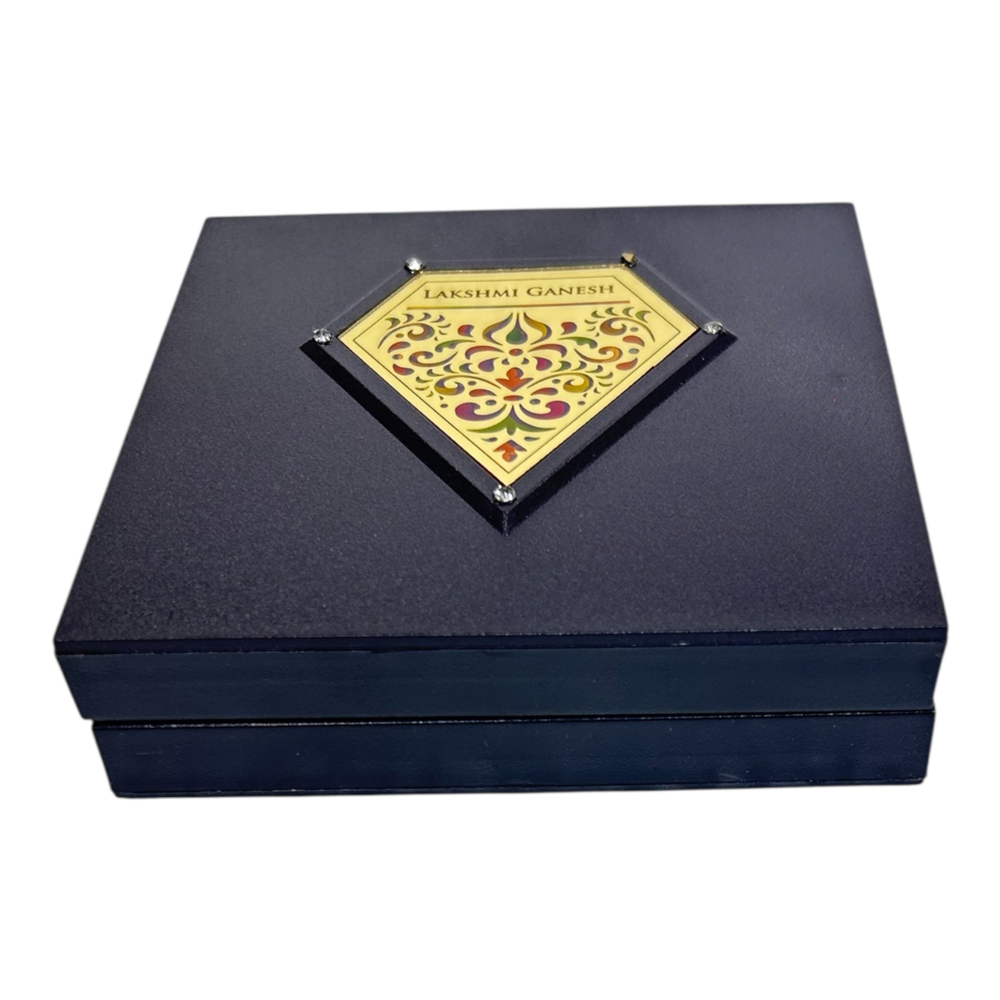 Sri Maha Lakshmi Ganesh Gold Plated Charan Box Corporate Gift 11 x 11 cm - memorable Presentation for religious festivals