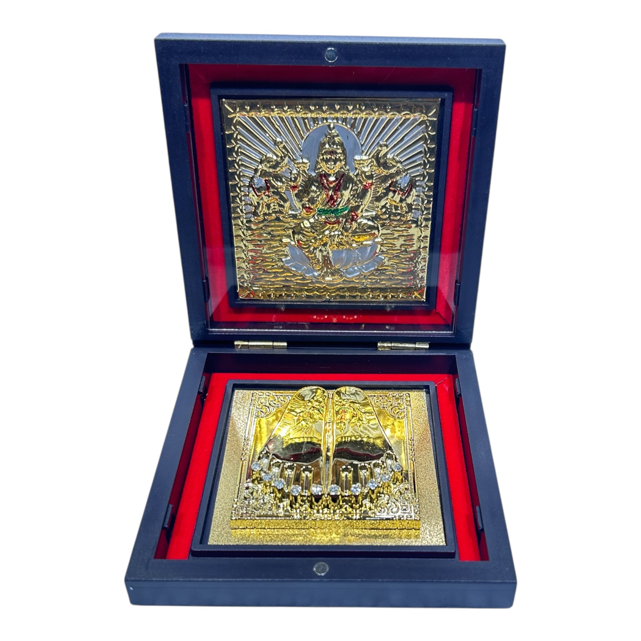 Sri Gala Lakshmi Mathaji Gold Plated Charan Box Corporate Gift 11 x 11 cms - Spiritual Presentation