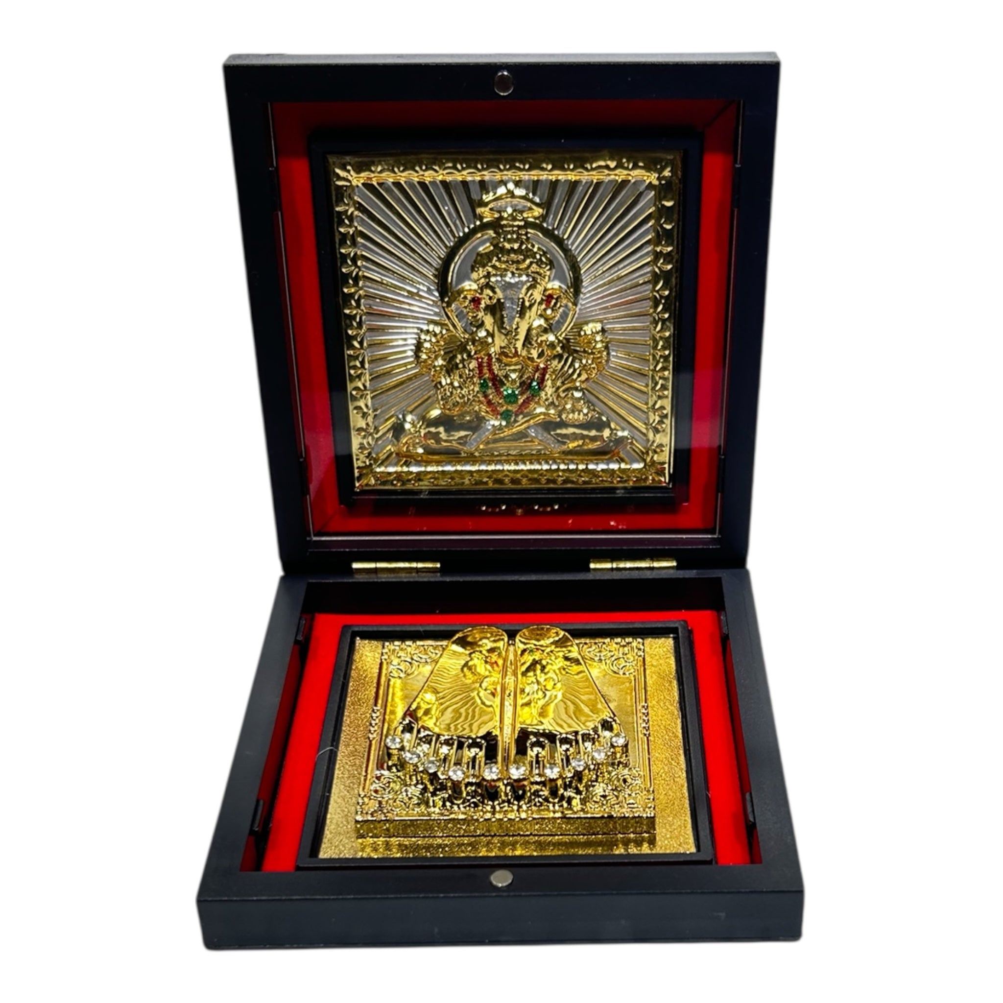 Silver Finish Multicolour Sri Ganesh Ji Gold Plated Charan Box Corporate Gift 11 x 11 cms - Auspicious Divine presentation