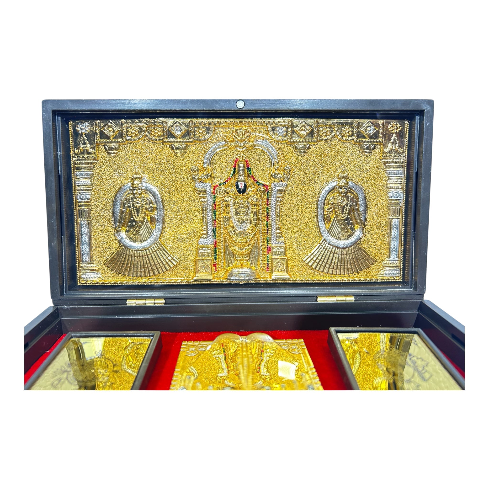 Sri Tirupati Srinivasar Alamelu Padmavathi Gold Foil Charan Padhukas Box  Corporate Gift 21 x 11 cms