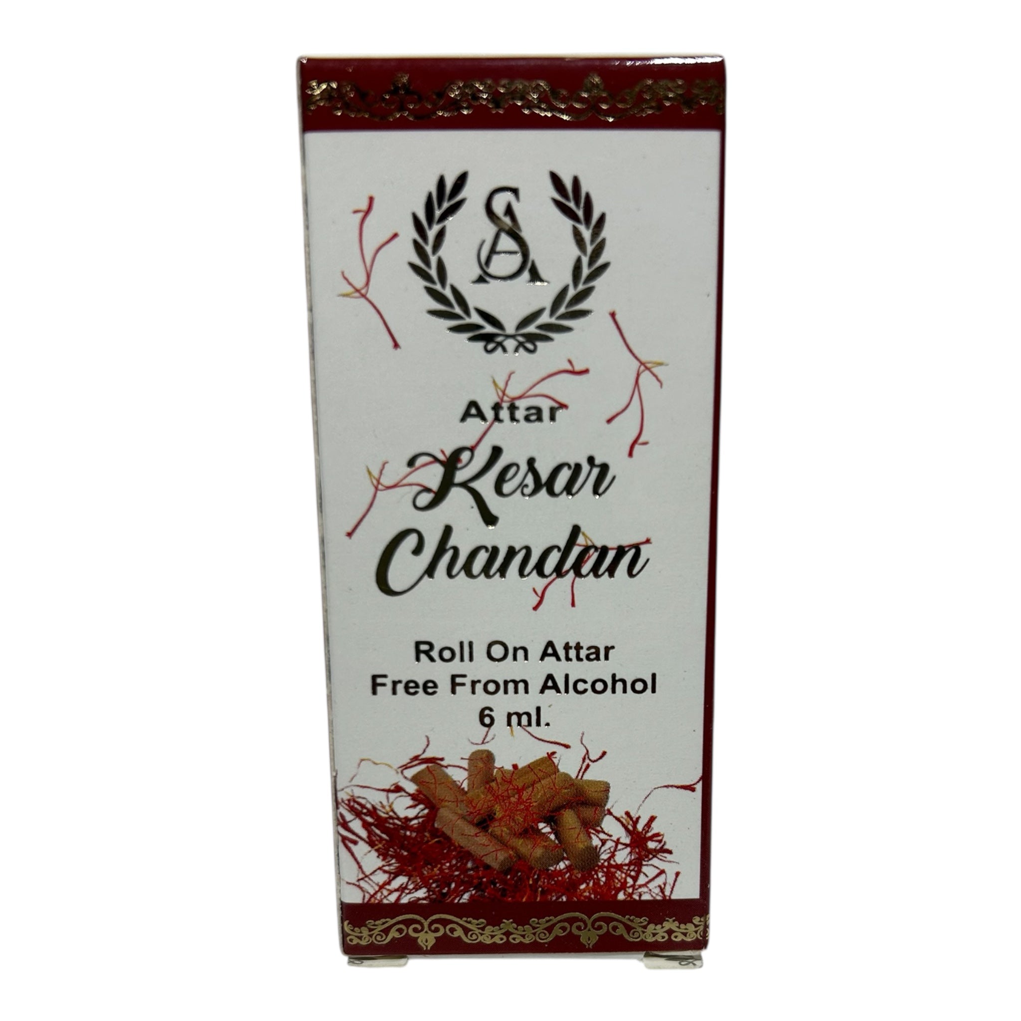 S.A. Aromas Kesar Attar Roll-On – 6 ml - Alcohol-Free Pure Saffron Perfume Oil
