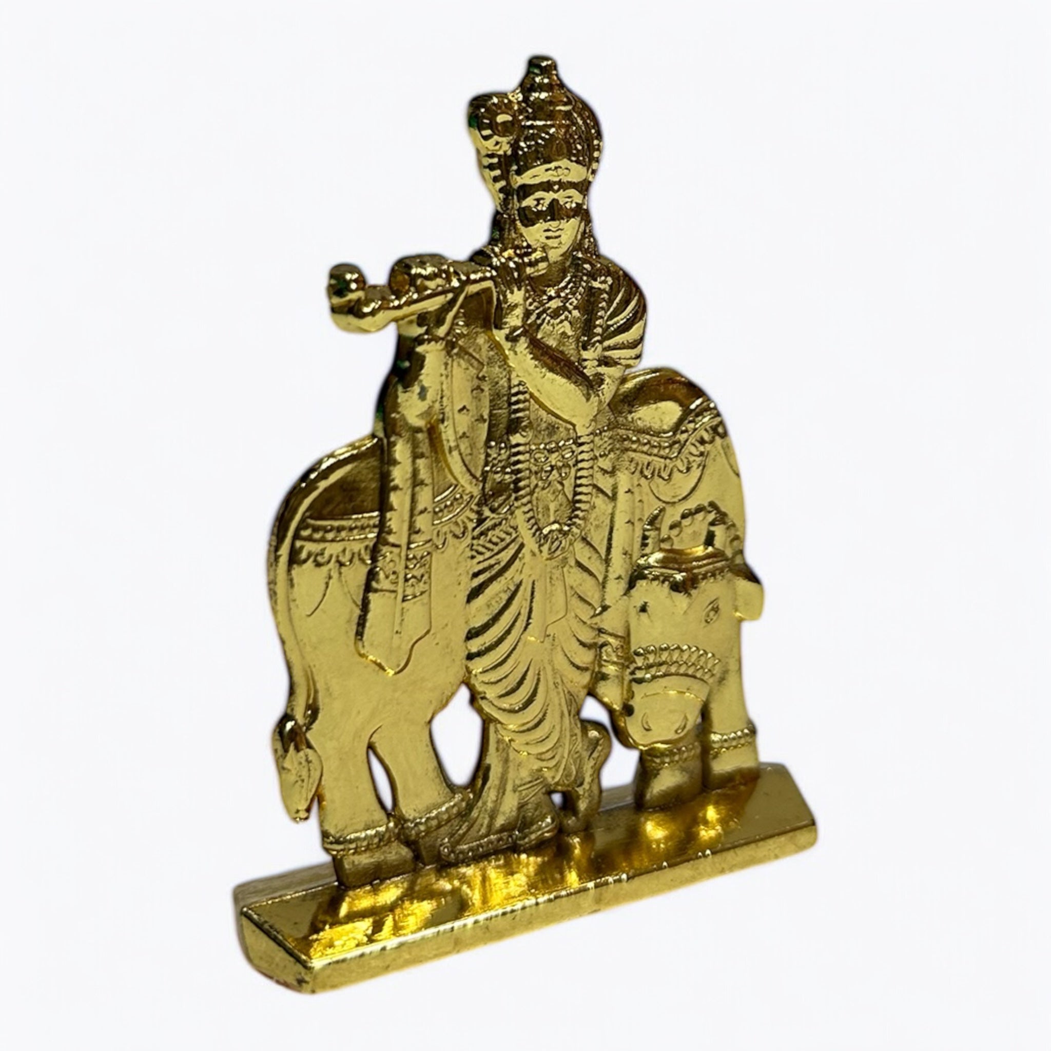 Divine Bansuri Cow Krishna Metal Stand Golden, Copper, Black finish Gift for Spiritual Home Decor & Festival  குழல் கண்ணன் பொம்மை