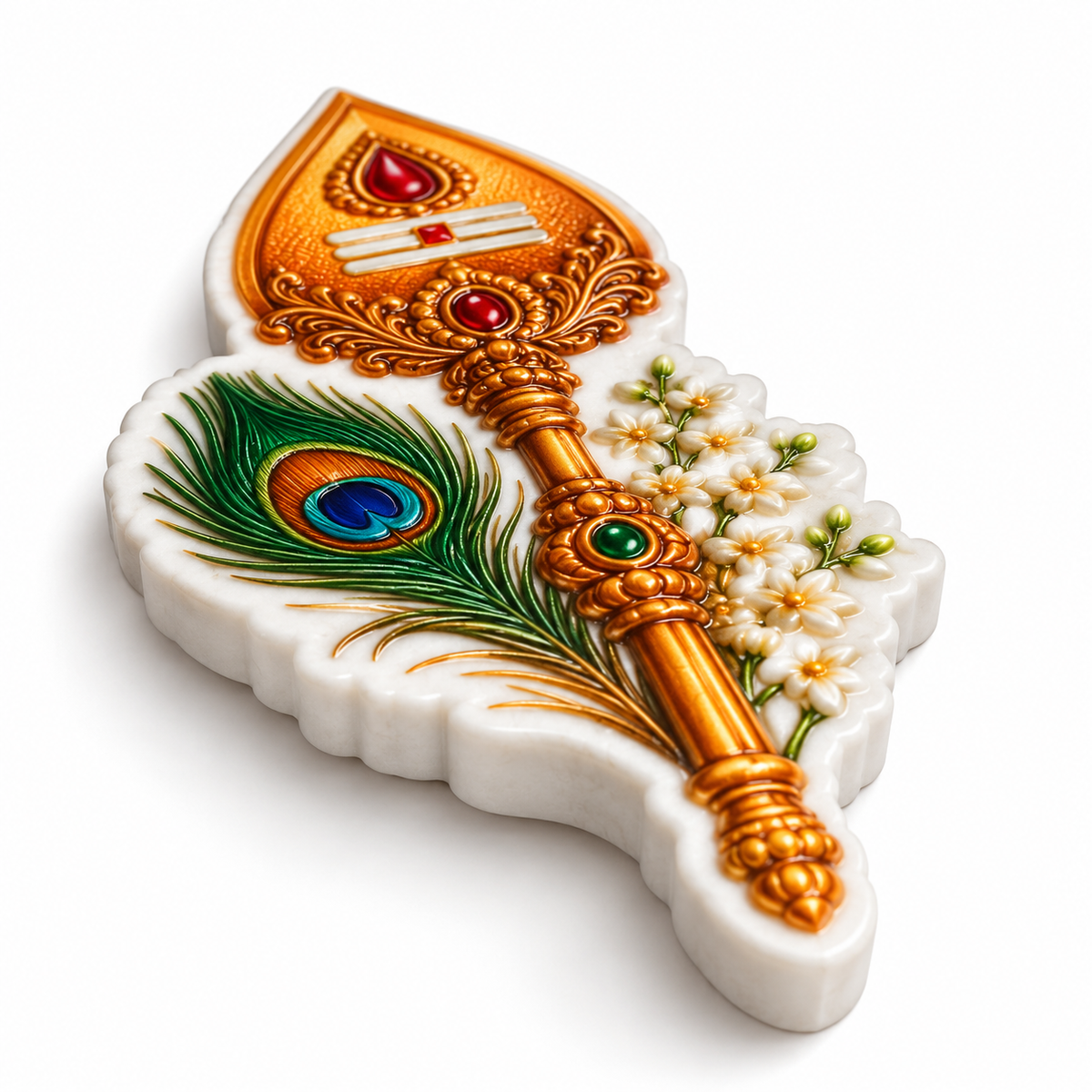Vel & Peacock Feather Ceramic Magnet- Dimension 3 X 1.6 cms