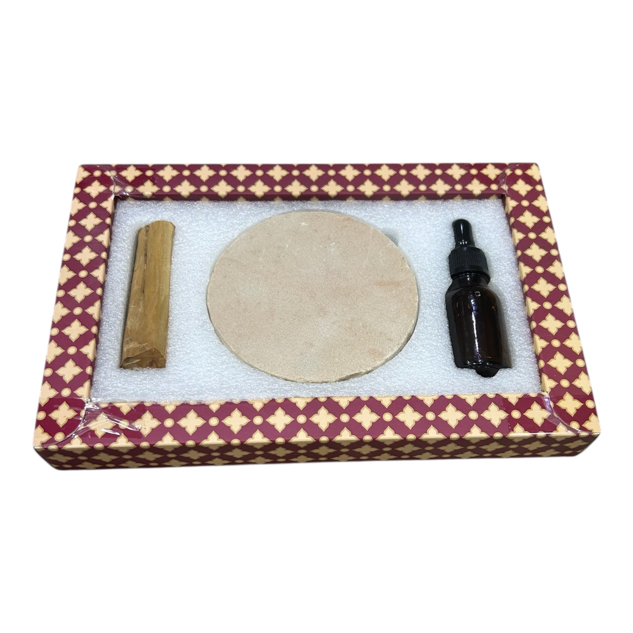 Krishnakala Sandalwood Tilak Set - Pure Chandan wooden stick, Grinding stone, Rose water and Saffron with additives - சந்தன கட்டை, பன்னீர், குங்குமப்பூ செட்