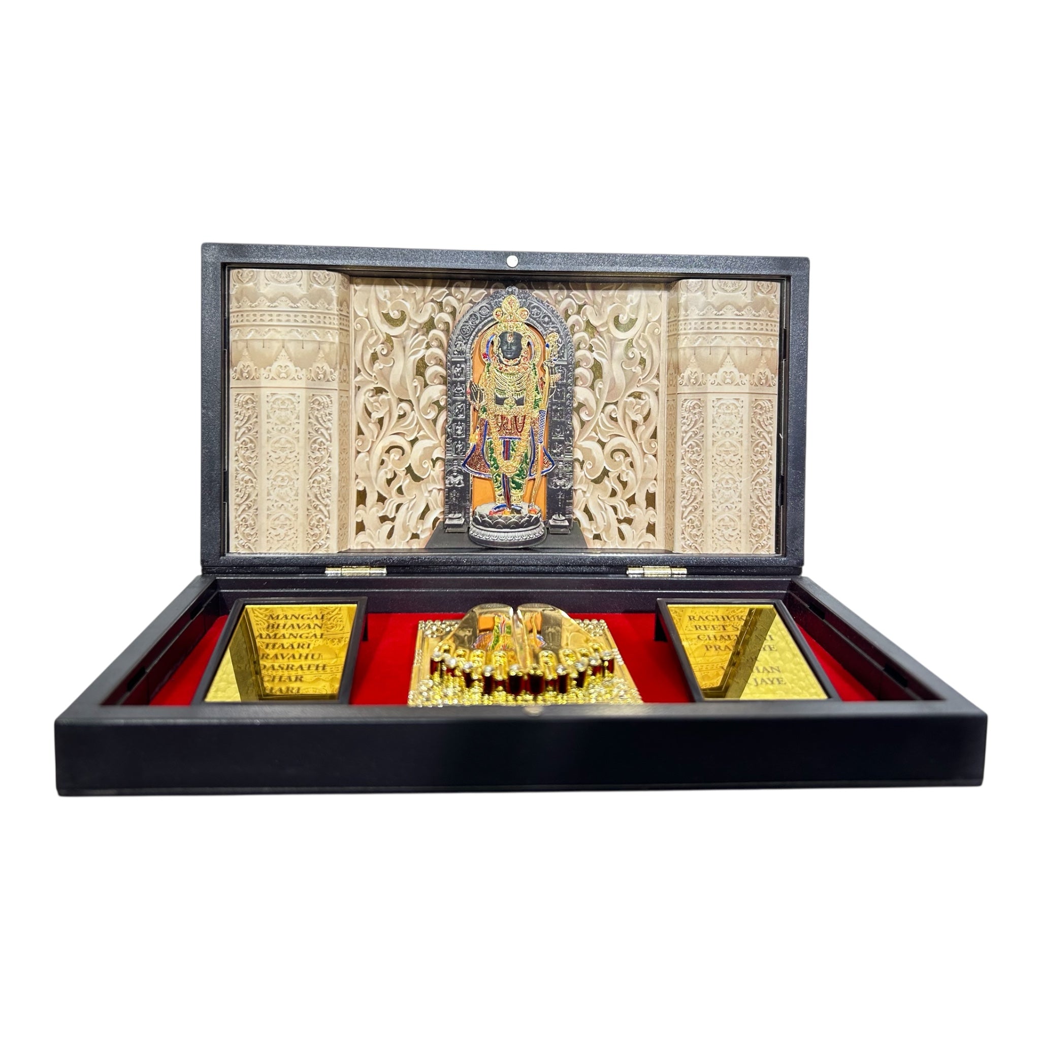 Sri Ayodhya Ram Lalla Murthi Gold-Plated Charan Padhuka  Box Corporate Gift 21 x 11 cms - Auspicious Presentation Sri Ram Navmi Celebrations