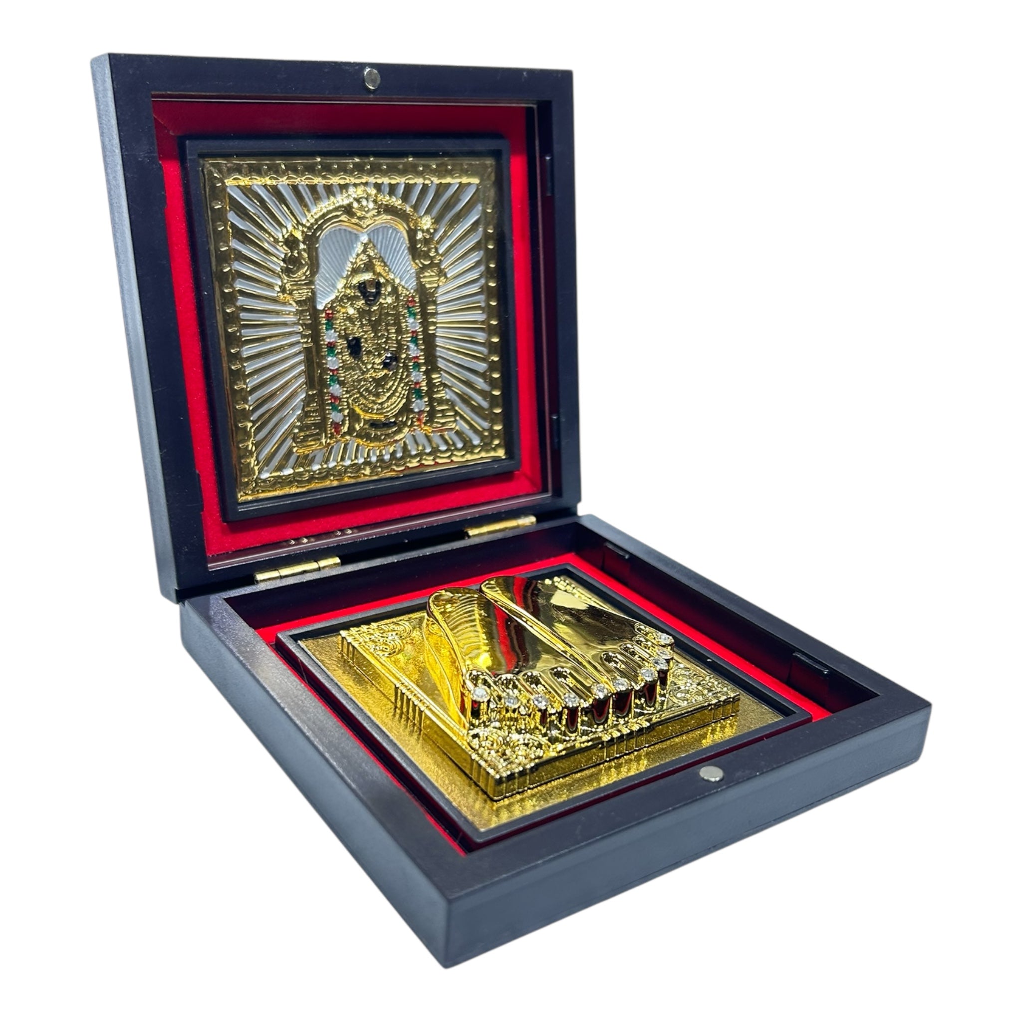 Srinivasar- Tirupati Balaji Gold Plated Charan Box Corporate Gift 11 x 11 cms - velvet-lined divine presence or festive decoration