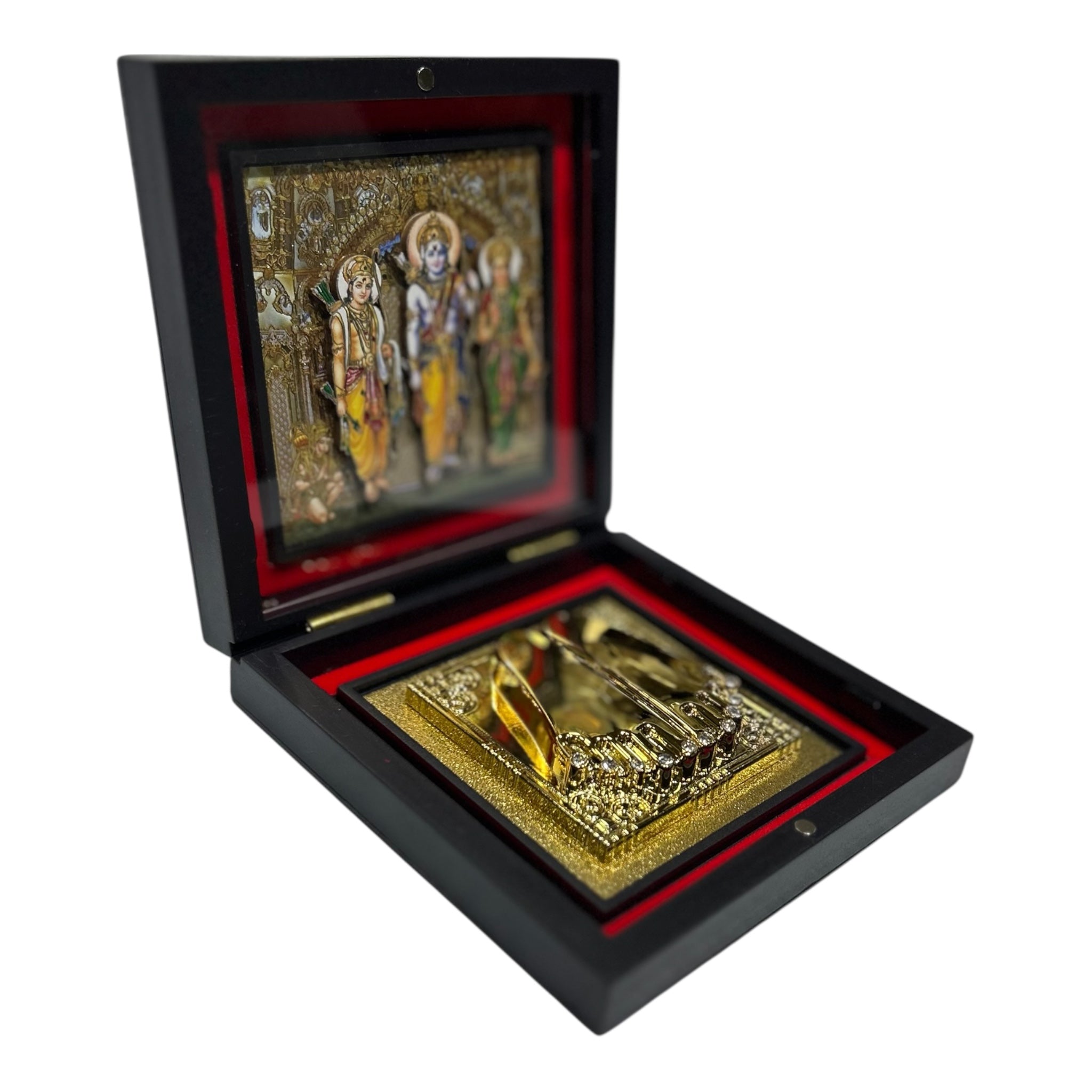 Sri Ram Darbar Gold Plated Charan Padhukas Med Box Corporate Gift 11 x 11 cms - Choice of Spiritual Significance