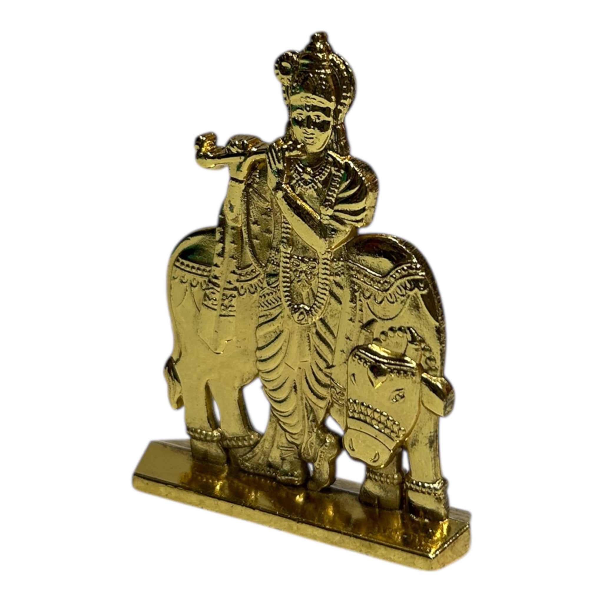 Divine Bansuri Cow Krishna Metal Stand Golden, Copper, Black finish Gift for Spiritual Home Decor & Festival  குழல் கண்ணன் பொம்மை
