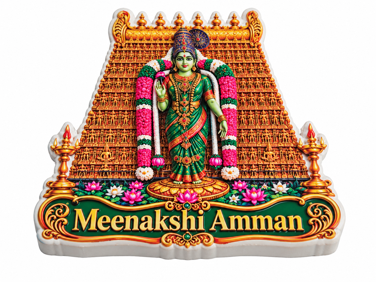Meenakshi Amman Temple Ceramic Magnet- Dimension 2.6 X 2.6 cms
