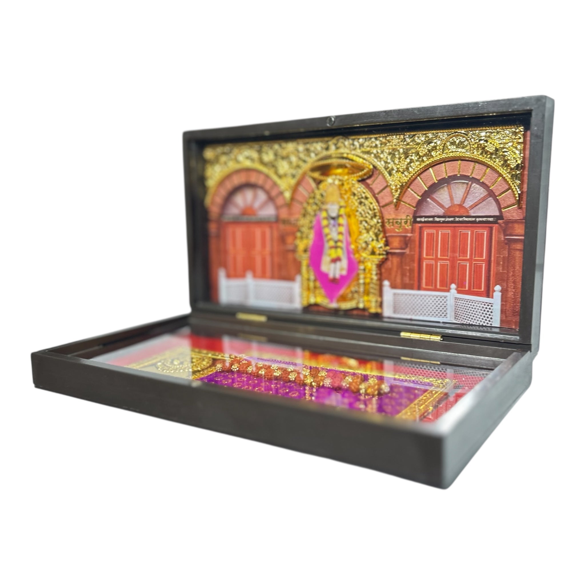 Shirdi Sai Baba Gold Plated Sacred Charan Padhukas Box size 21 x 11 cms - Perfect spiritual Corporate Gift