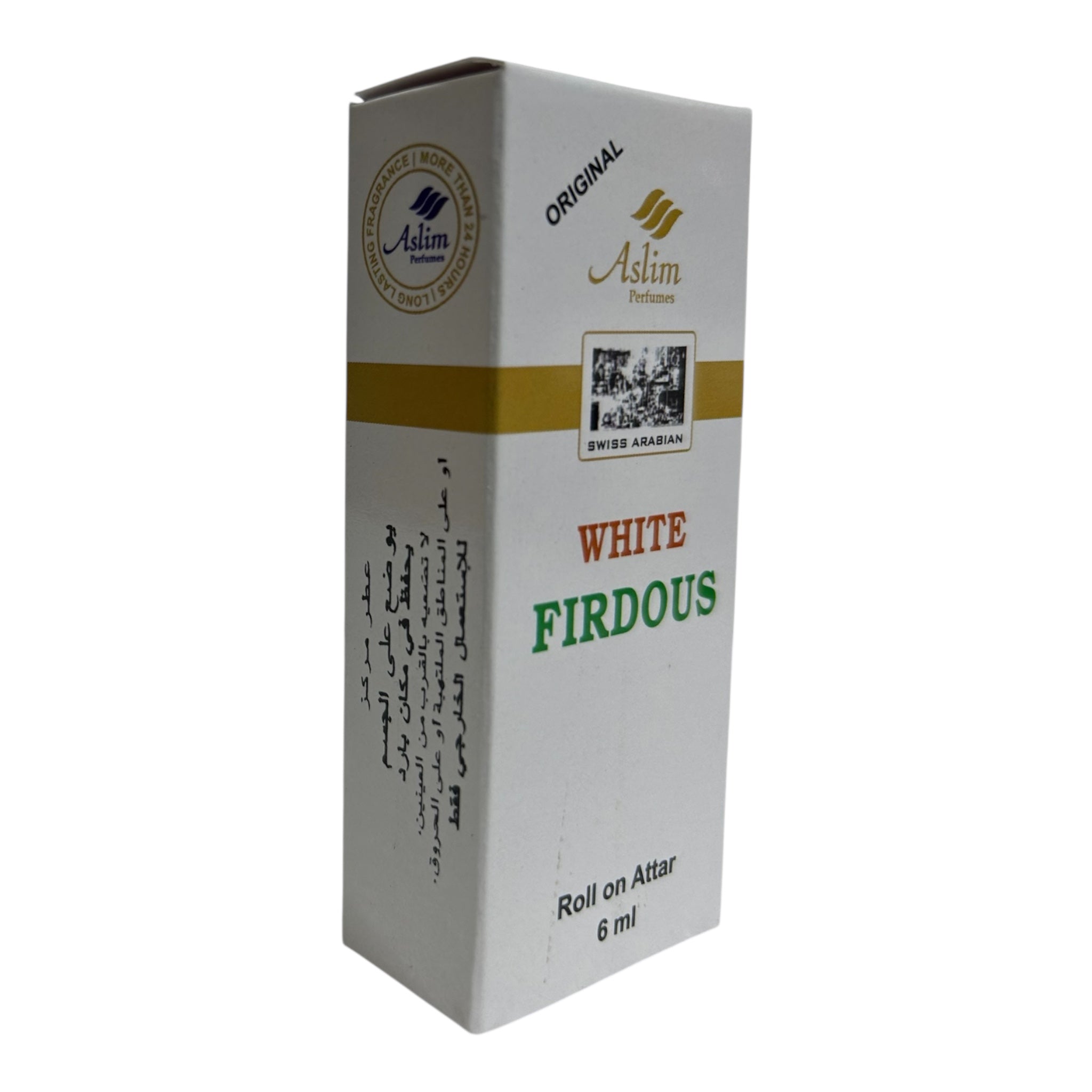 Aslim White Firdous Attar 6ml – Fresh & Floral Alcohol-Free Perfume Oil Natural Indian Fragrance Attar
