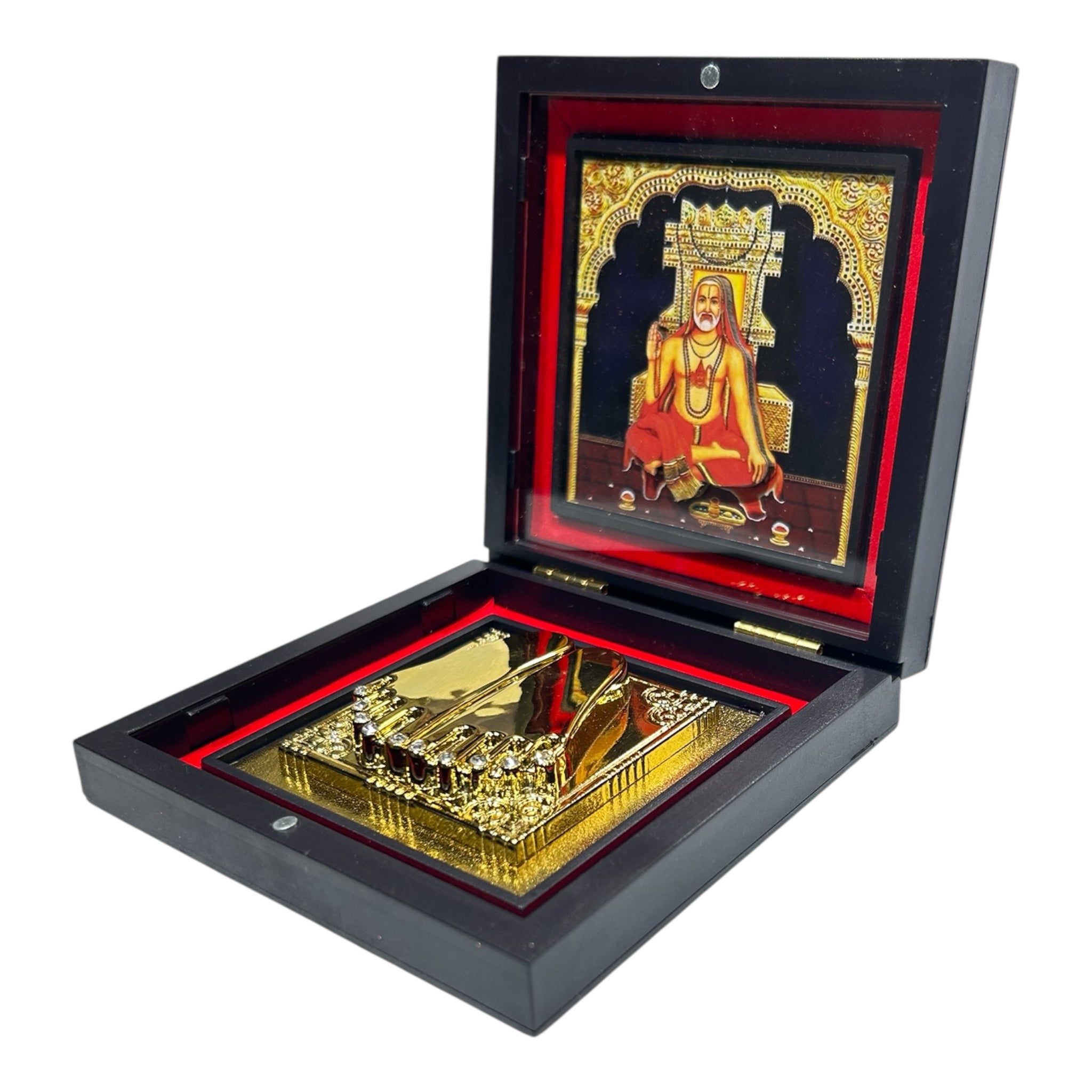 Sacred Charan Padhukas of Guru Raghavendra Swami in 11x11 cm box - divine worship and graceful gifting