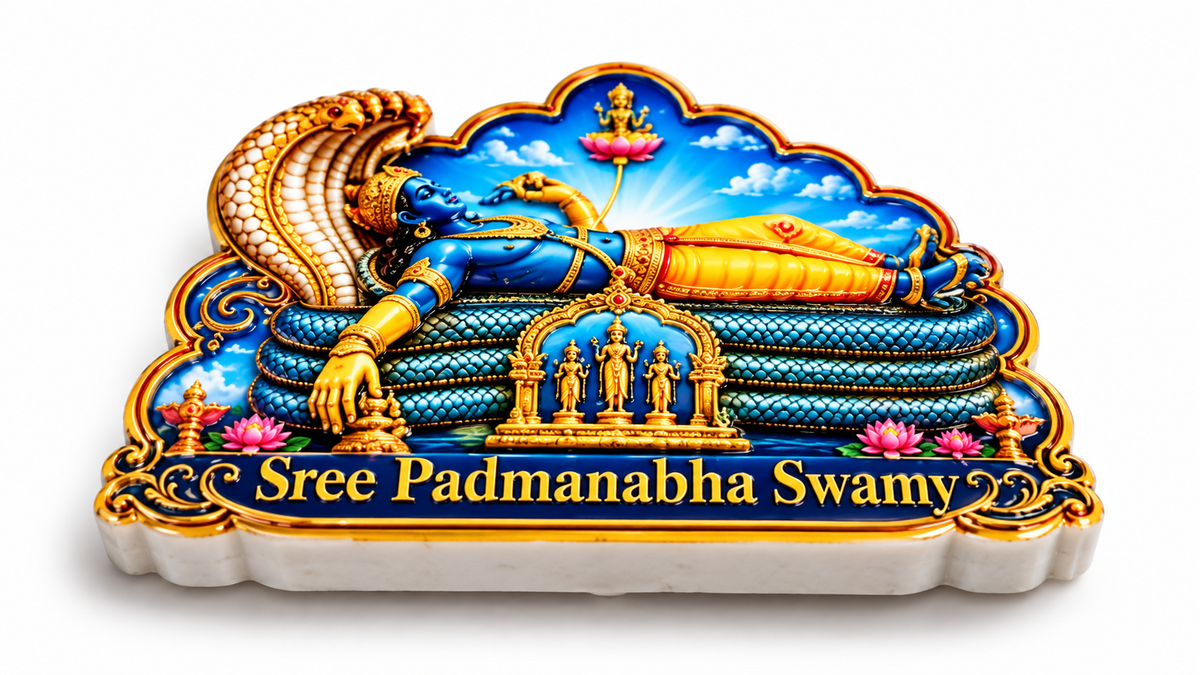 Sree Padmanabha Swamy Ceramic Magnet- Dimension 2.6 X 3 cms