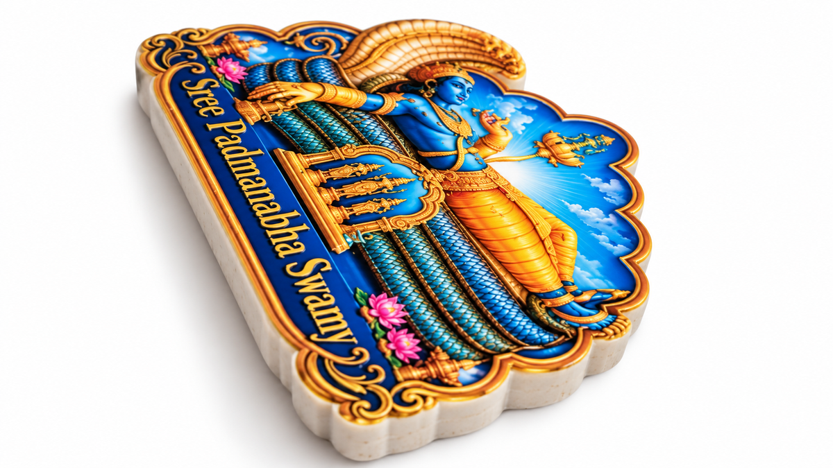 Sree Padmanabha Swamy Ceramic Magnet- Dimension 2.6 X 3 cms