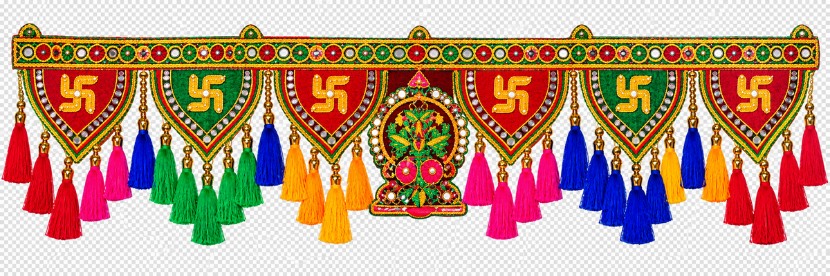 Multicolour Swastik Bandhanwar with Floral Centrepiece & Hanging Fringes