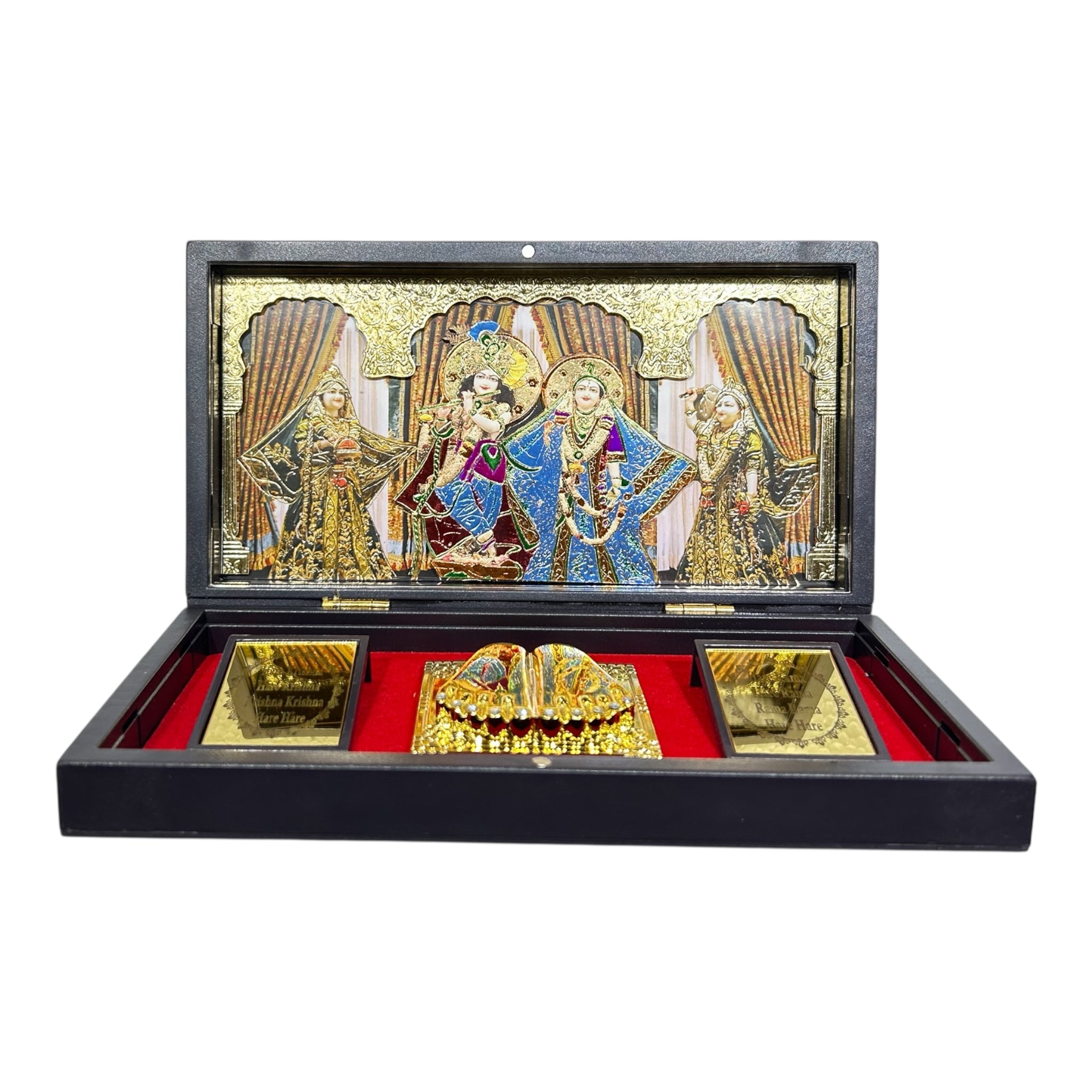 ISKCON Multicolour Sri Radha Krishna Charan Padhukas Corporate Gift Box 21 x 11cms - devotional presentations for Janmashtami Celebrations
