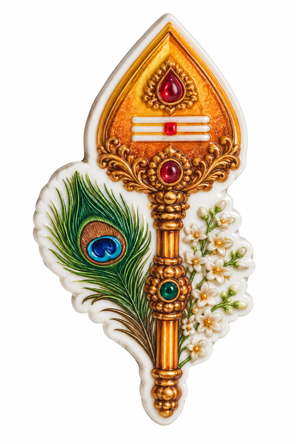 Vel & Peacock Feather Ceramic Magnet- Dimension 3 X 1.6 cms