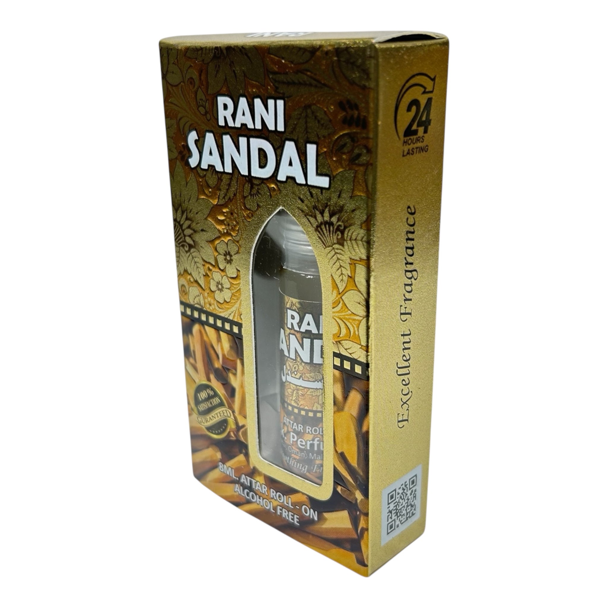 JK Perfumers RANI Sandal Attar Roll-On 8 ml – Pure Sandalwood Perfume Oil for Long-Lasting Alcohol-Free Fragrance