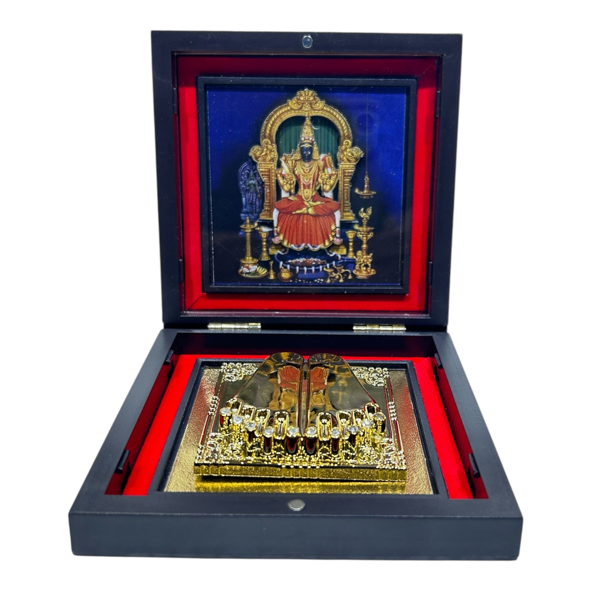 Kanchi Kamatchi Amman Gold-Plated Padham Box – 11 × 11 cm - spiritual décor and Gifting