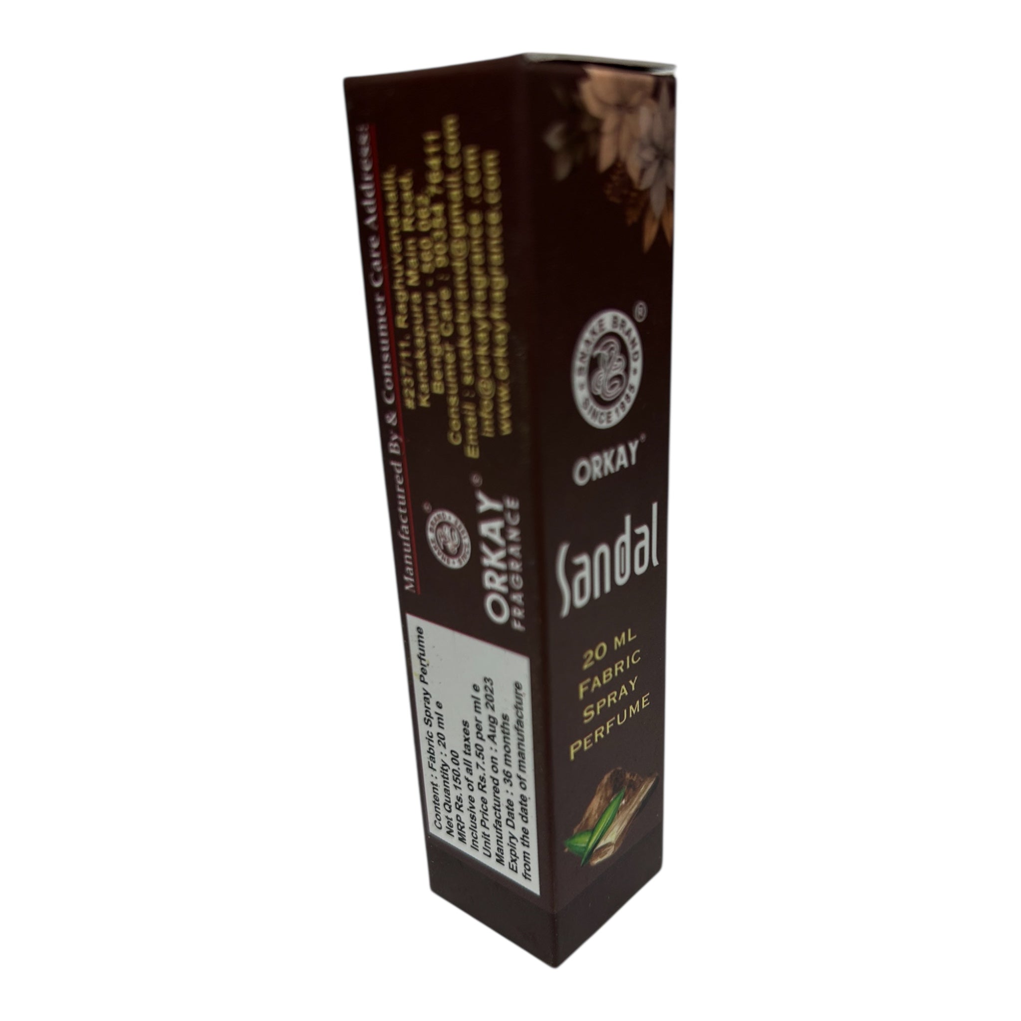 Orkay Sandal Fabric Spray Perfume 20 ml - Refreshing Chandan Fragrance for Clothes & Linen சந்தன நறுமண திரவியம்