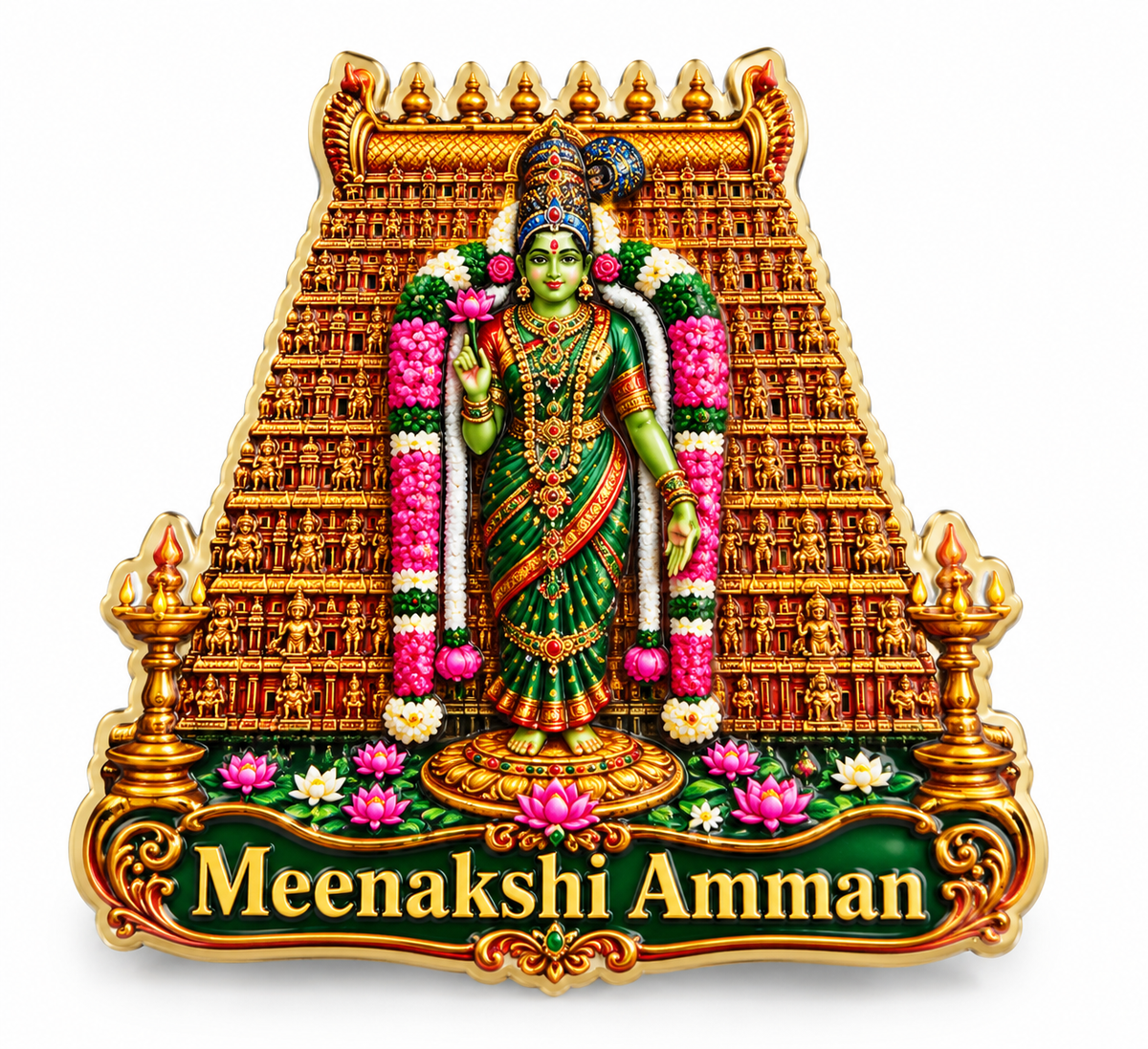 Meenakshi Amman Temple Ceramic Magnet- Dimension 2.6 X 2.6 cms