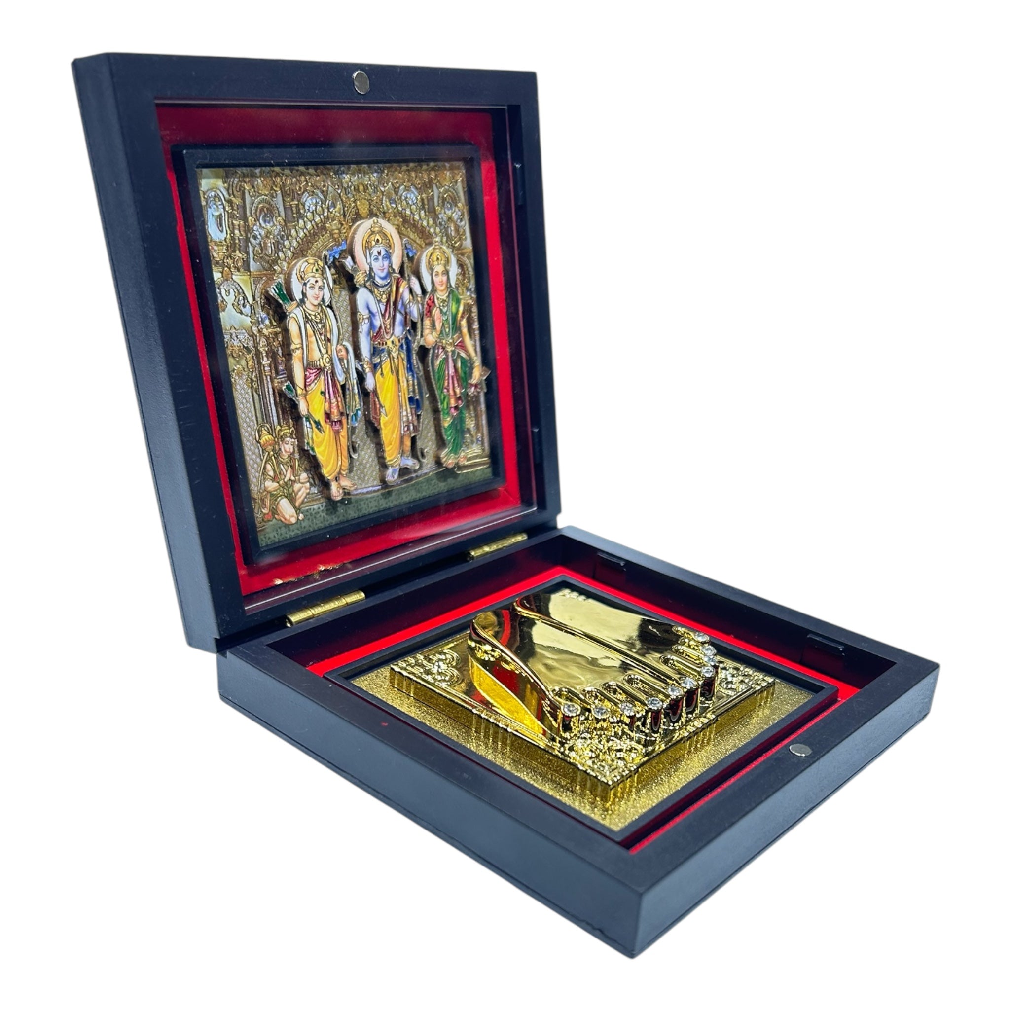 Sri Ram Darbar Gold Plated Charan Padhukas Med Box Corporate Gift 11 x 11 cms - Choice of Spiritual Significance