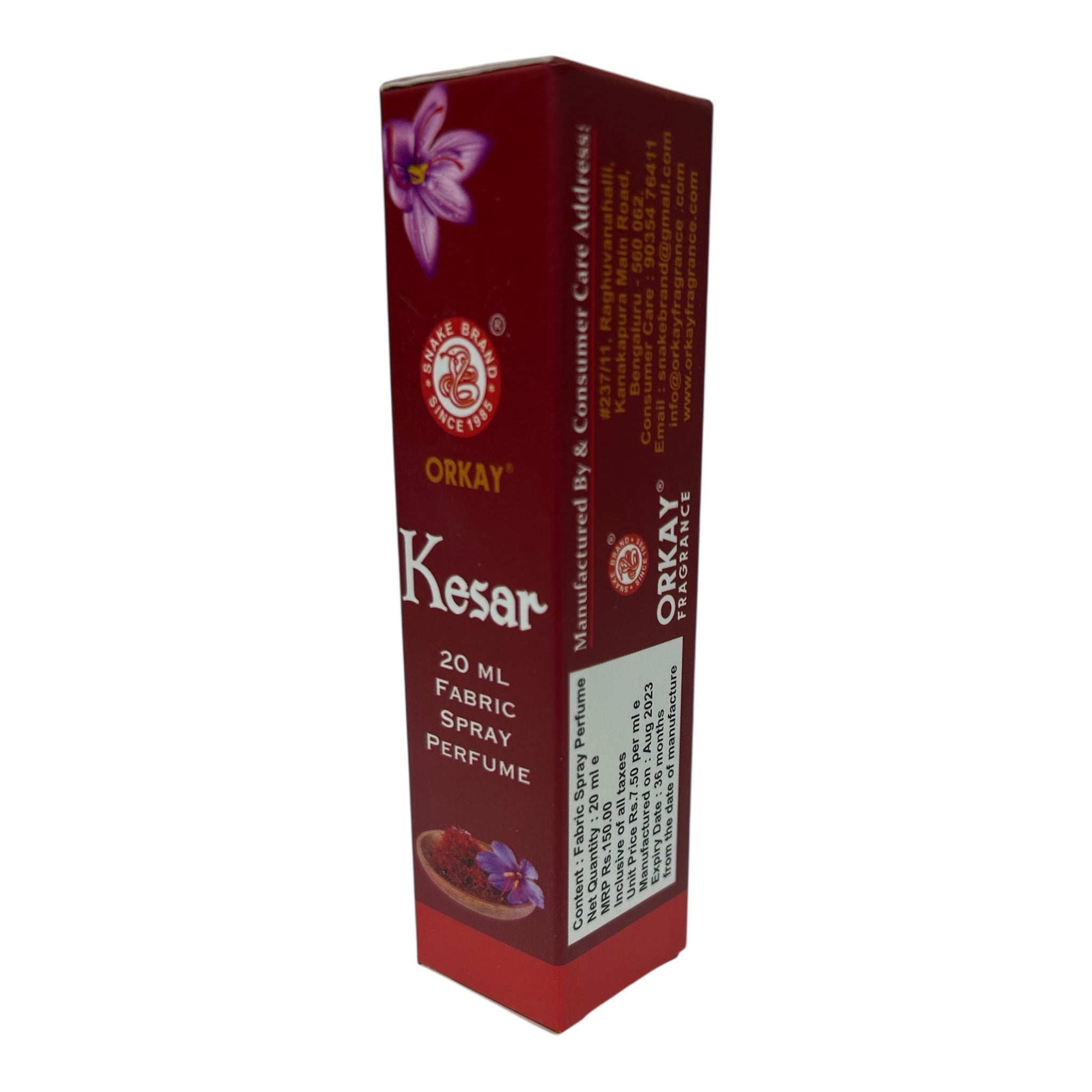 Orkay Kesar Fabric Spray Perfume – 20 ml - Luxurious Saffron Scent for Clothes & Linen குங்குமப்பூ நறுமண திரவியம்
