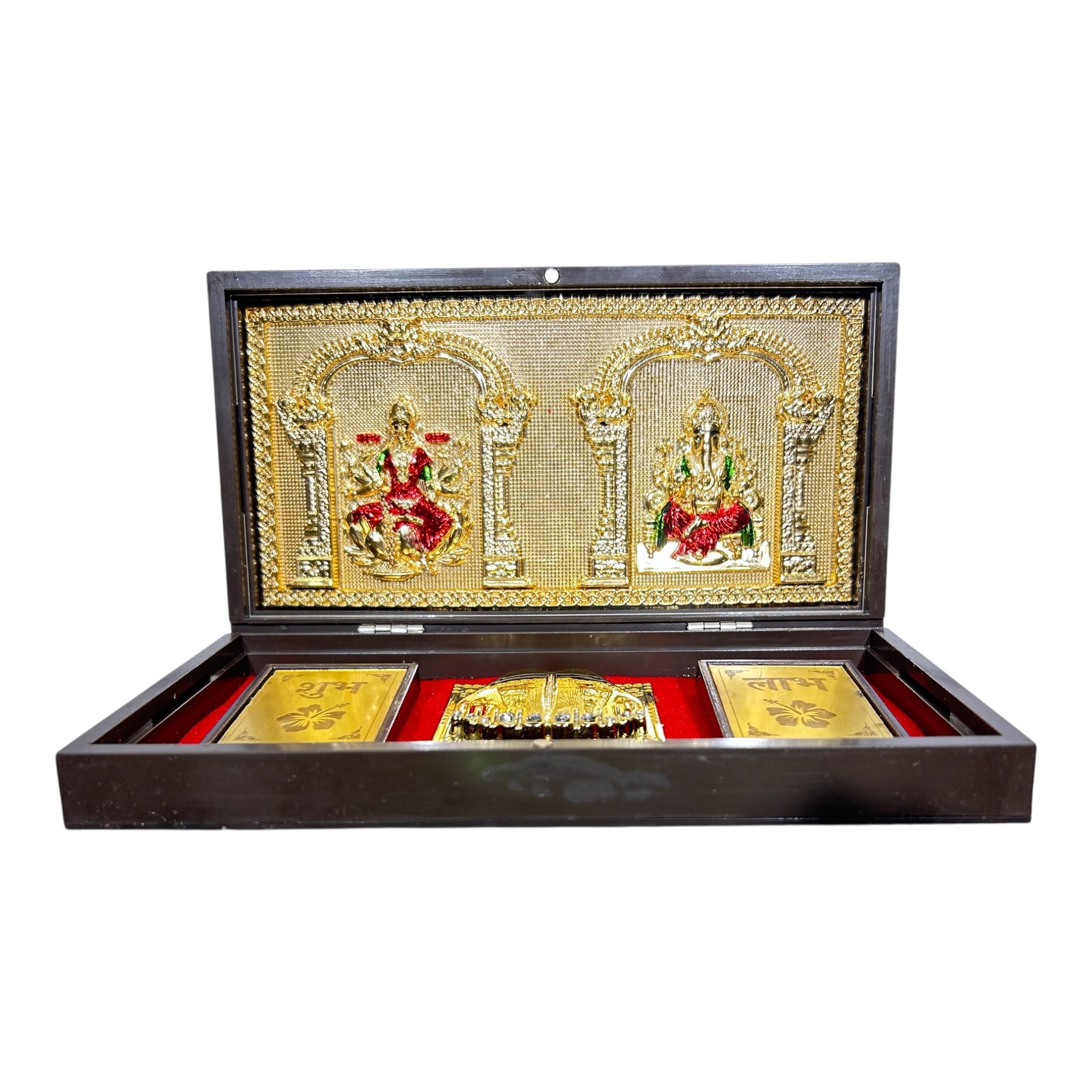 Sri Lakshmi Ganesh Silver foil Charan Padhukas Corporate Gift  21 x 11 cms LG Pooja Box - Sacred Auspicious  décor Presentation