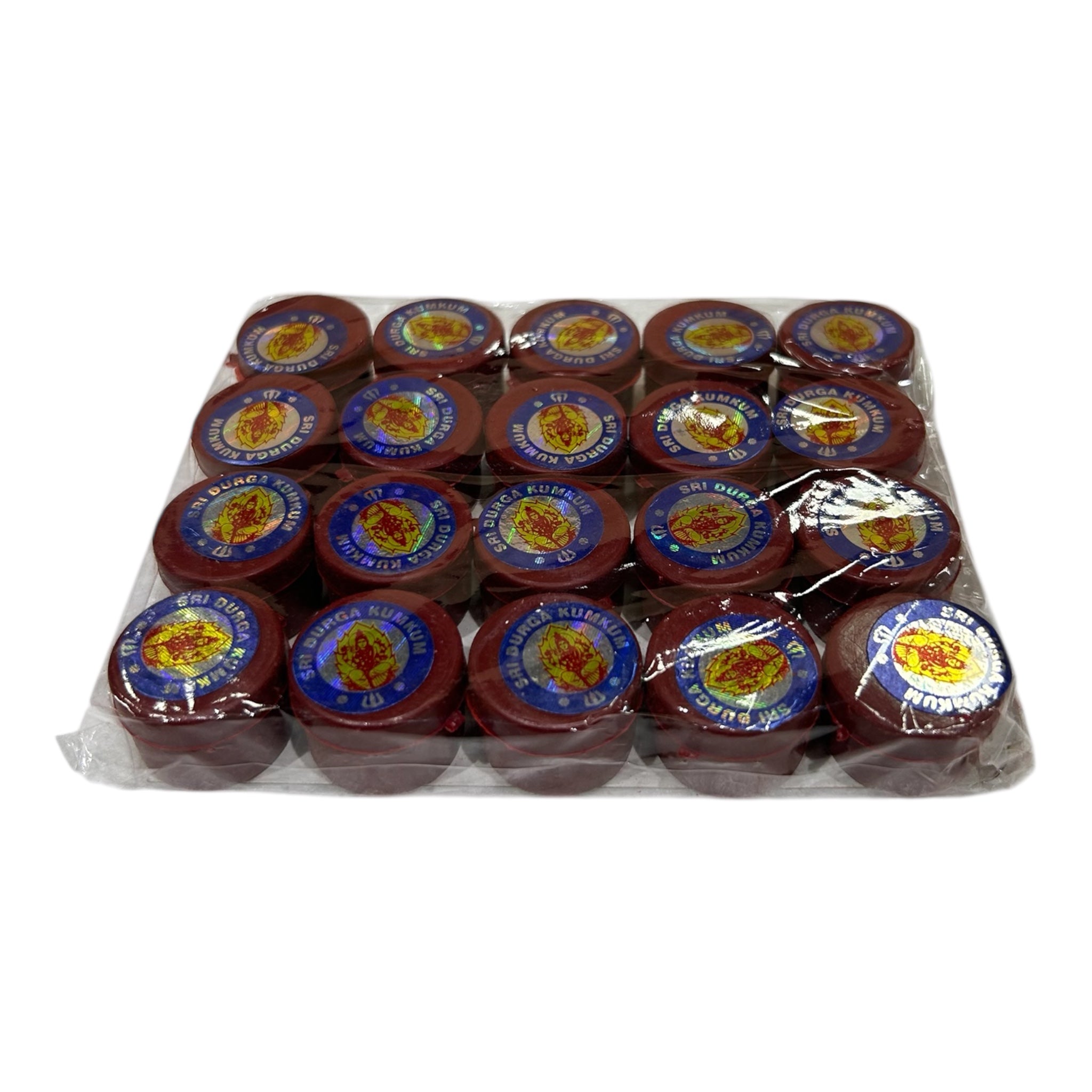 Durga Meroon Kumkum Powder Tins Pack of 20 for Pooja and spiritual Thambolam Gift